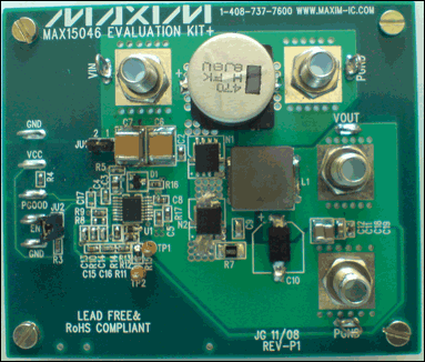 Figure 8. Two-layer layout of the reference design using the MAX15046 step-down power supply.