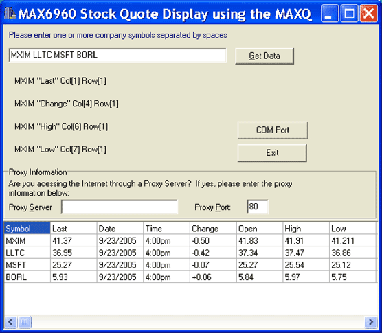 图3. Windows程序通过Internet获取MXIM的股票价格