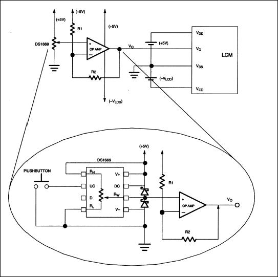 Figure 4. Op amp configuration for driving the LCD graphics display module.