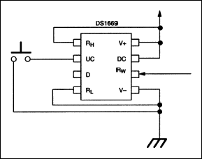 Figure 5. DS1669 Single pushbutton configuration (typical example).