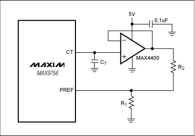 图5. MAX9756外加一个MAX4400运算放大器和电阻(R2)，可以降低ALC的压缩比。