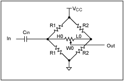 Figure 1. A Wheatstone-bridge circuit for adding a DC bias to an audio circuit.