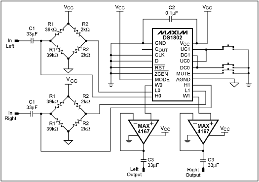 Figure 5. Preamp circuit with push-button attenuator.
