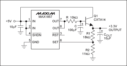 Figure 1. A simple RC filter with an external transistor driver rejects LDO noise.