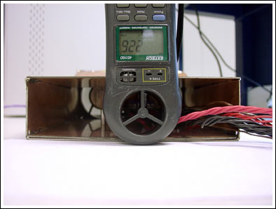 Figure 2. An airflow meter at the open end of the box measures the airflow to calibrate subsequent thermal measurements.