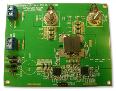 Figure 2. A prototype board with two MAX8686 PWM controllers and a coupled choke can deliver a maximum current of 50A at an output voltage of 1.2V.