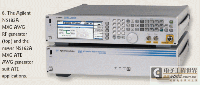 图8：安捷伦的N5182A MXG AWG RF信号发生器（上面）和更新的N5162A MXG ATE AWG发生器组件。