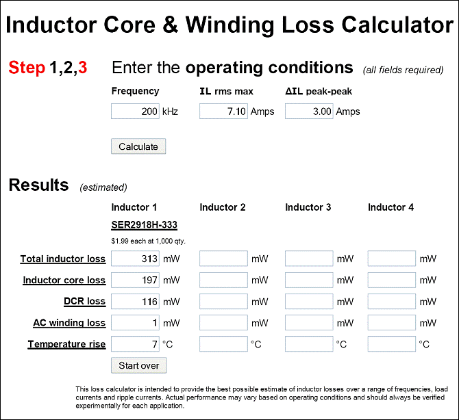 Figure 15. Predicted inductor temperature rise. The calculator is available from Coilcraft® design support tools.