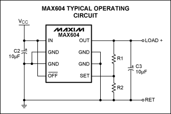 Figure 1. MAX604 shown in adjustable output configuration.