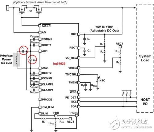 图4.无线充电接收器和关键谐振电容器