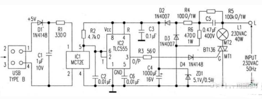USB台灯电路图原理