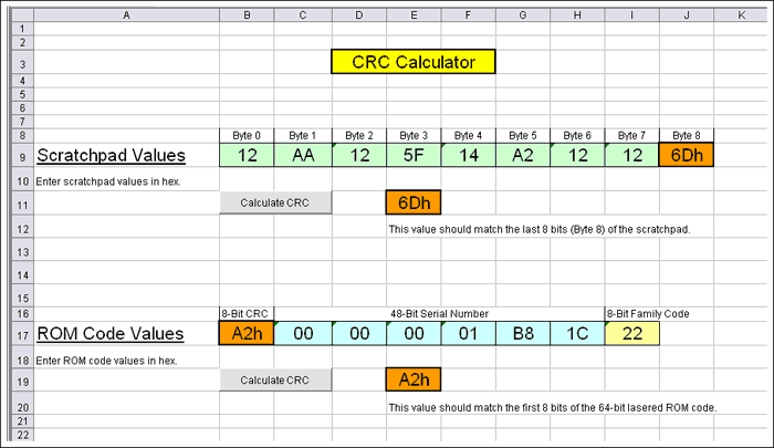 Figure 2. A snapshot of Excel CRC calculator.