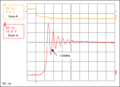 图3. 无缓冲电路的谐振尖峰电压的频率