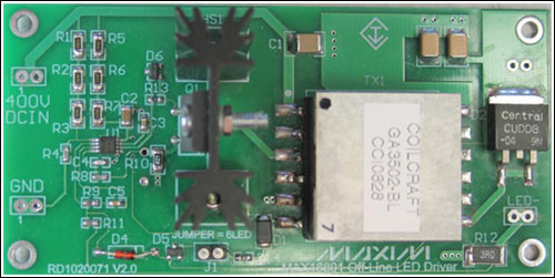 Figure 1. The LED driver reference design is 1.9in x 3.9in, double sided.