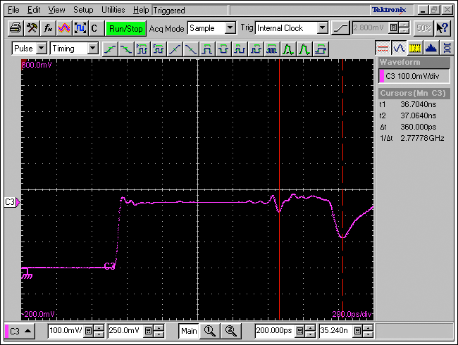 Figure 9. DUT1 PCB TDR delay and impedance measurement.