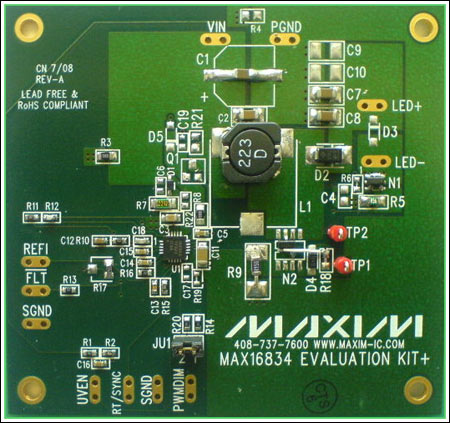 图1. MAX16834EVKIT用于实现参考设计的功能